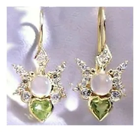 14k Peridot Moonstone and Diamond Butter Earrings (.50ct)