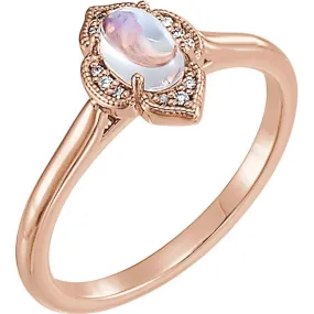 14KT GOLD .60 CT MOONSTONE & .03 CTW DIAMOND CLOVER RING