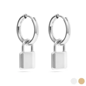 18K Gold PVD Stainless Steel Padlock Pendant Hoop Earrings / ERJ0035