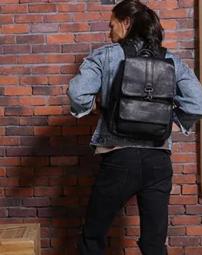 Black Cool Mens Leather Backpacks Travel Backpacks Laptop Backpack for men