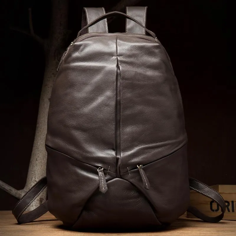 Black Fashion Mens Leather 15-inches Large Backpacks Coffee Travel Backpacks School Backpacks for men