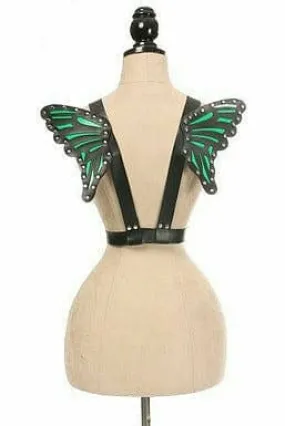 Black With Green Vegan Leather Butterfly Wings