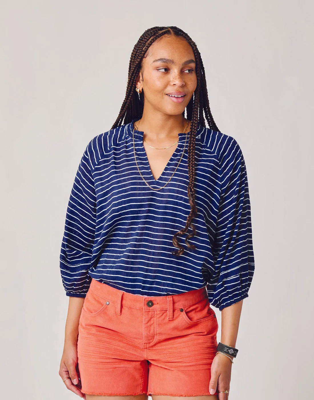 Camryn Top: Navy Harris Stripe