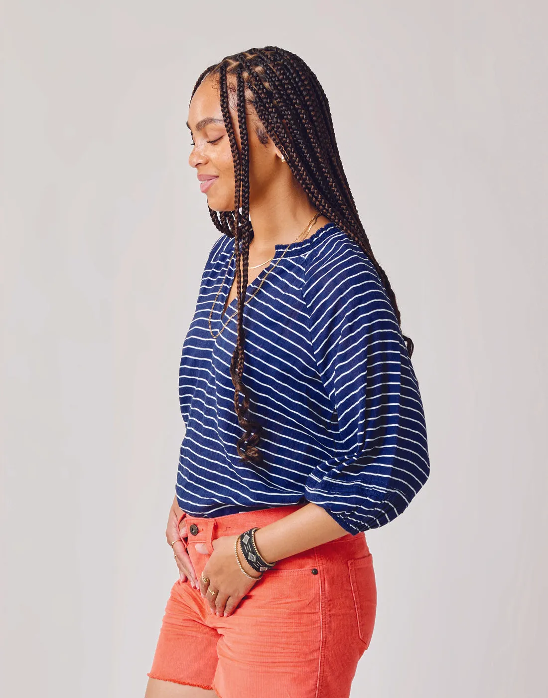 Camryn Top: Navy Harris Stripe