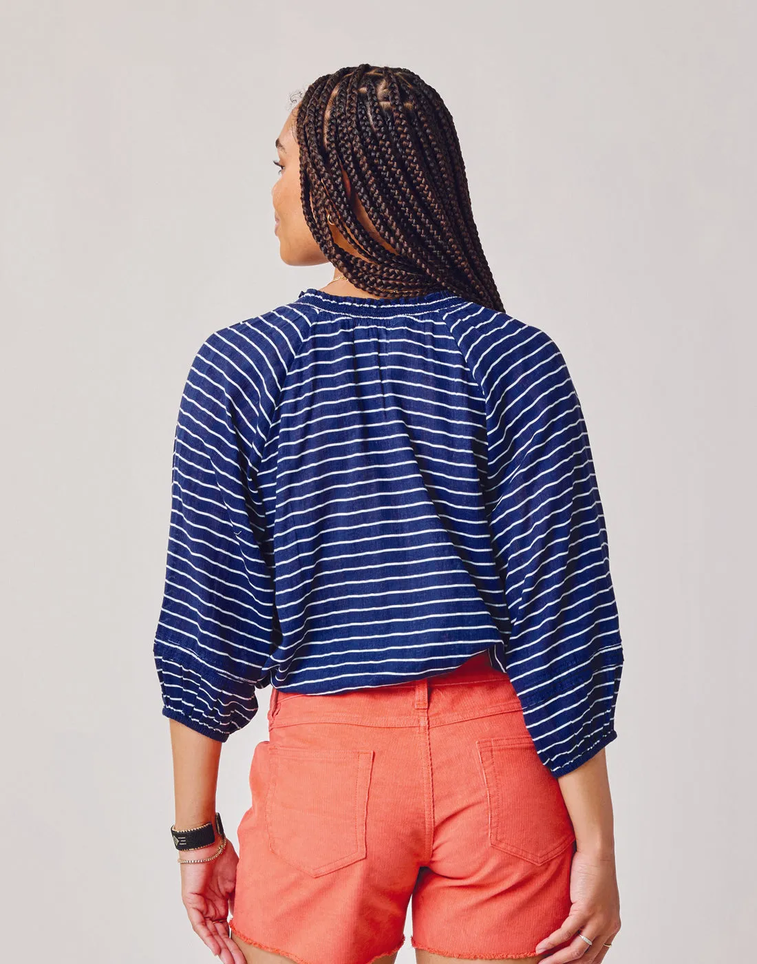 Camryn Top: Navy Harris Stripe