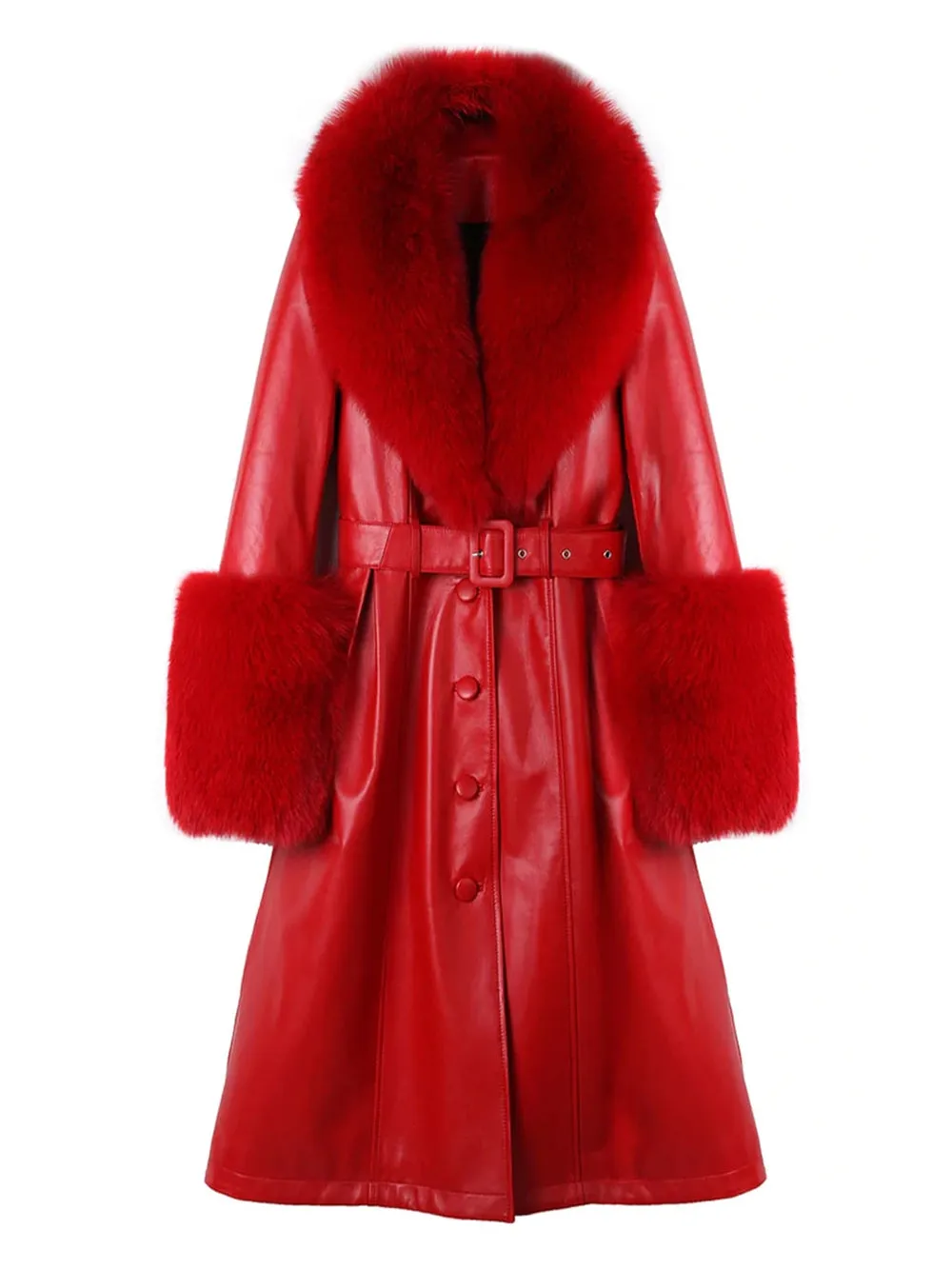 CHERRY Faux Fur Genuine Leather Coat