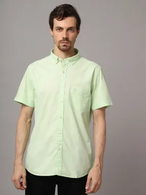 Cotton Solid Light Green Half Sleeve Regular Fit Casual Shirt for Men with Pocket