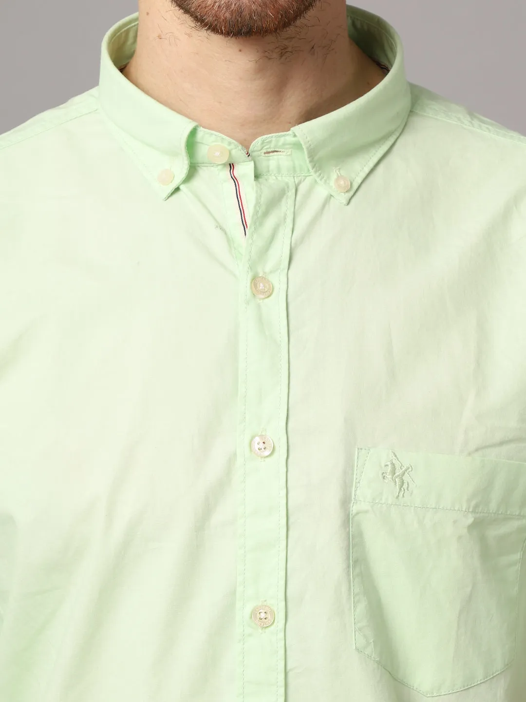 Cotton Solid Light Green Half Sleeve Regular Fit Casual Shirt for Men with Pocket