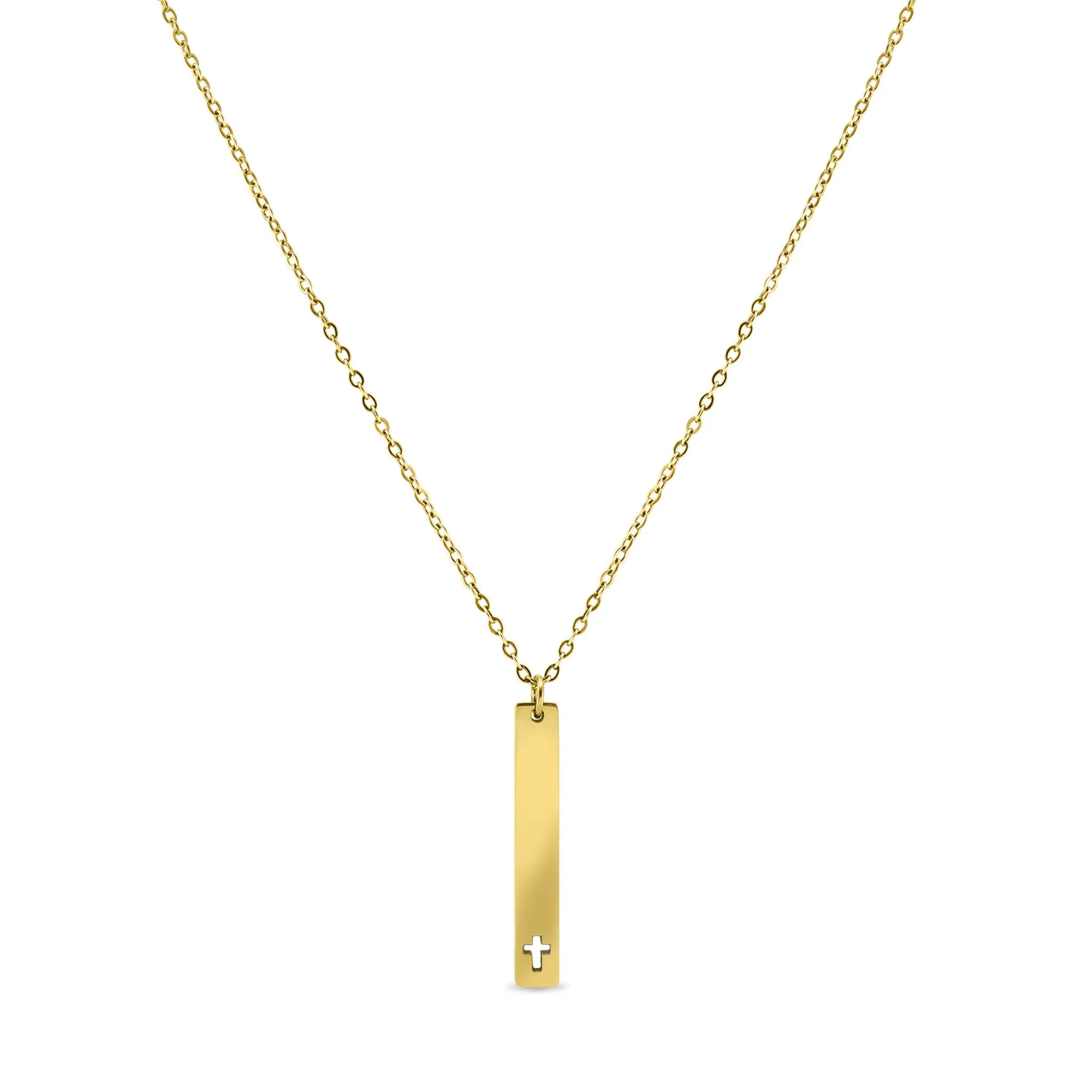 Cross Cutout Vertical Stainless Steel Bar Necklace / SBB0163