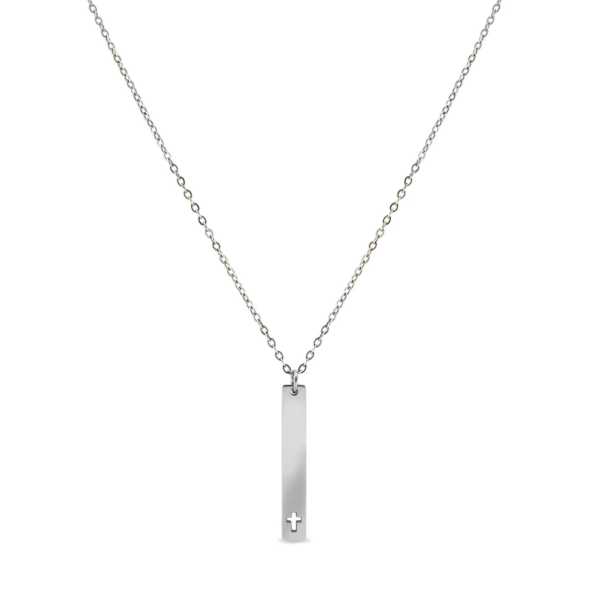 Cross Cutout Vertical Stainless Steel Bar Necklace / SBB0163