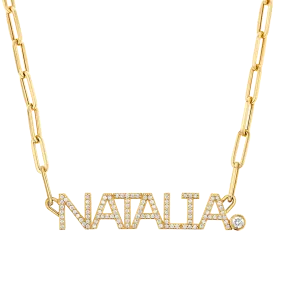 Custom Paper Clip Diamond Name Necklace