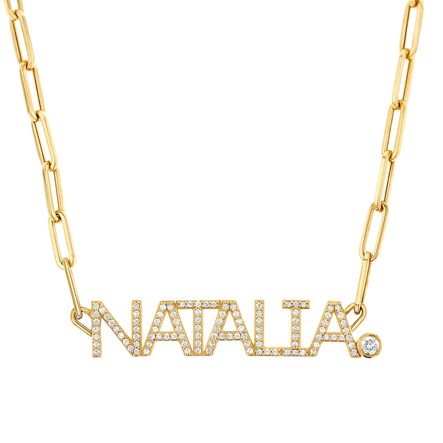 Custom Paper Clip Diamond Name Necklace