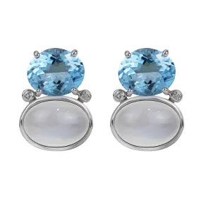 Earrings - Blue Topaz, Moonstone And Diamond