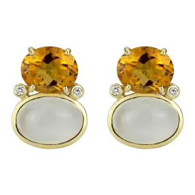 Earrings - Citrine, Moonstone And Diamond (2309B)