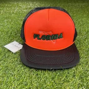 Florida Map Mesh Trucker Hat (Org/Blk/Green)