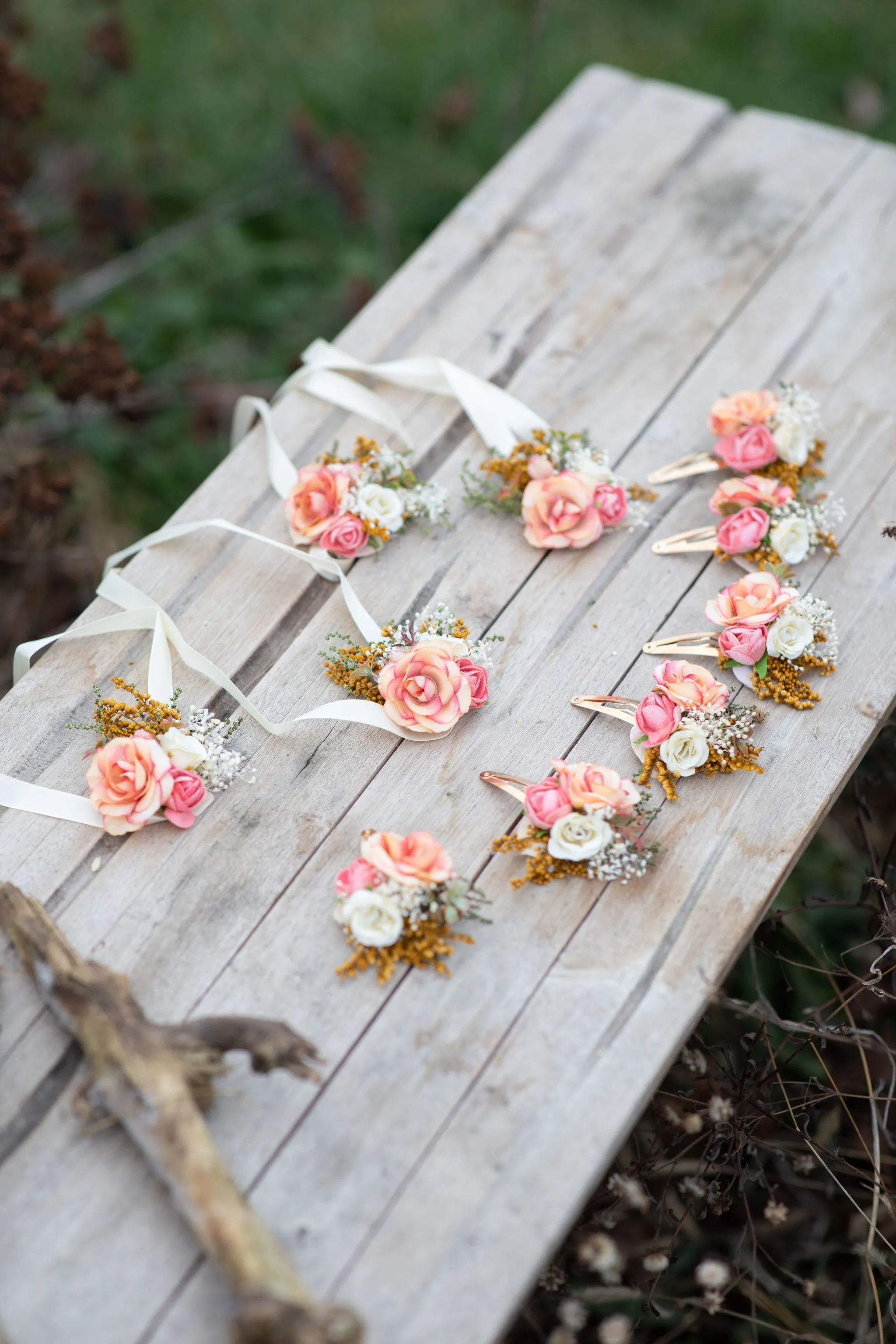 Flower hair clips Peach flower girl hair clips Wedding accessories Flower jewellery Children hair clips Snap clip for flower girl Magaela