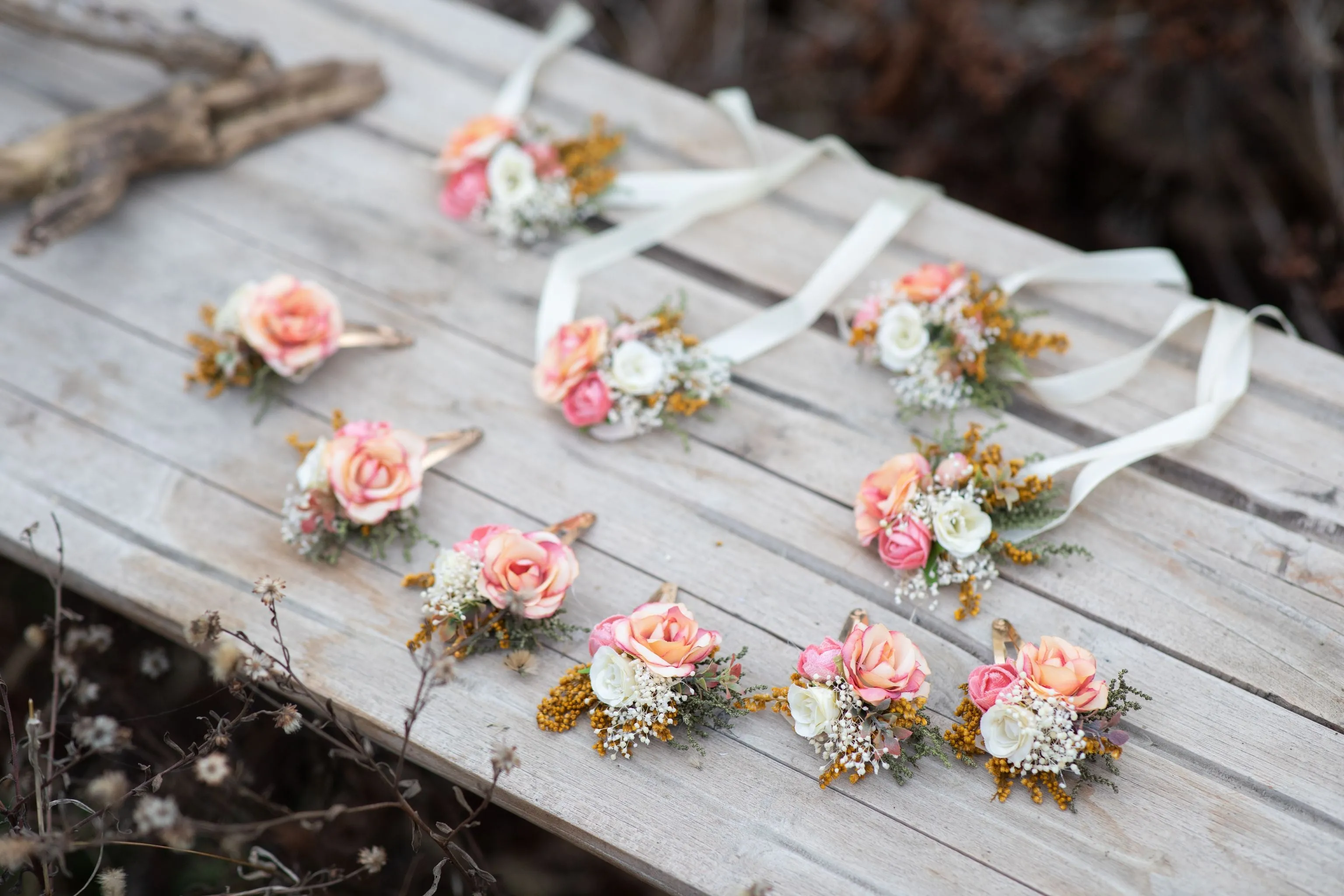 Flower hair clips Peach flower girl hair clips Wedding accessories Flower jewellery Children hair clips Snap clip for flower girl Magaela