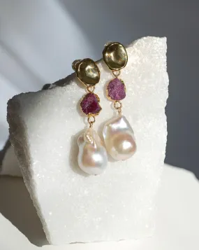 July | Ruby Birthstones x Pearls Earrings