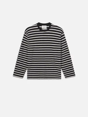 Long Sleeve Relaxed Striped Tee -- Black/Off White