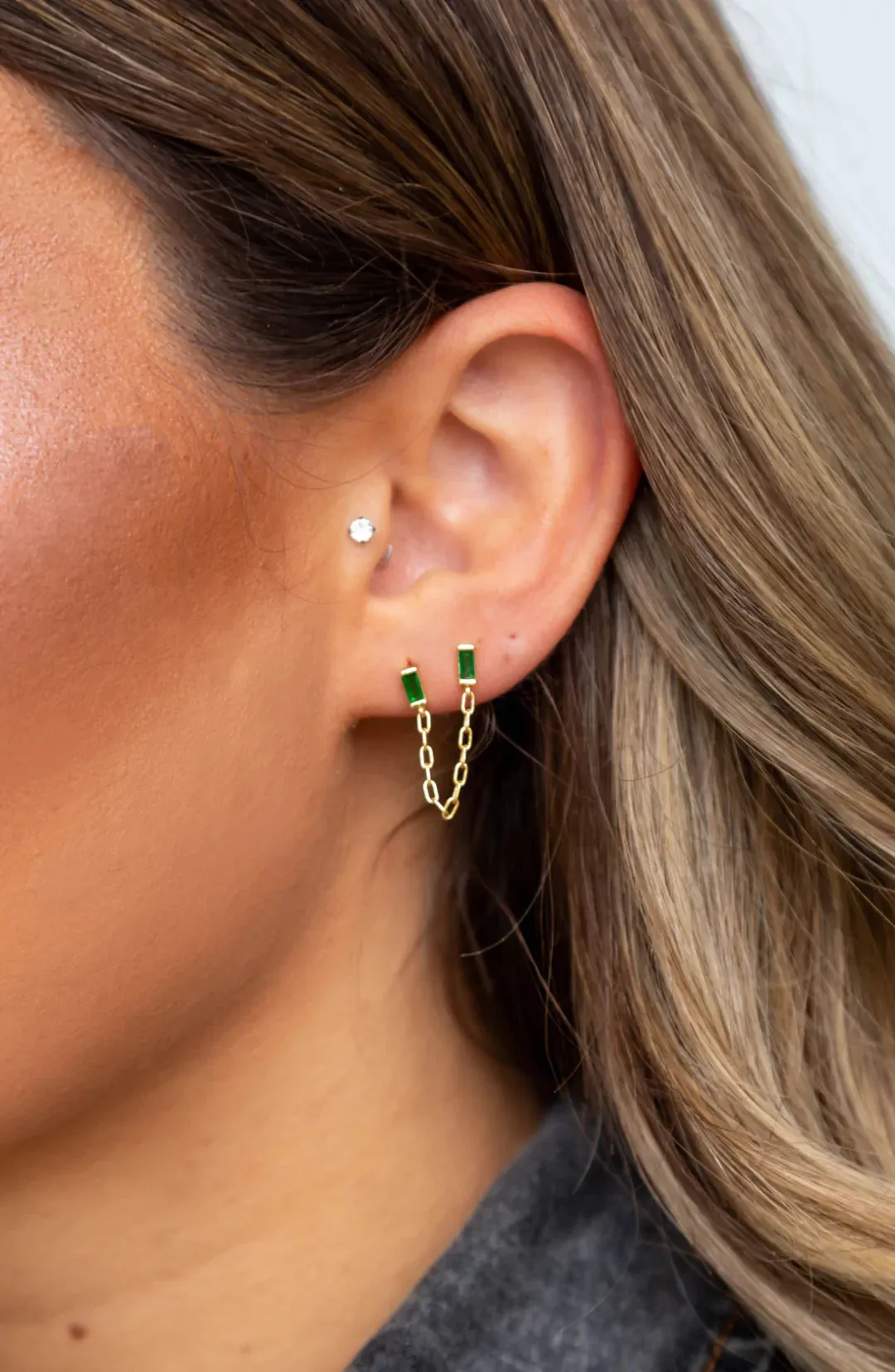 Malia Emerald Double Stud Earring