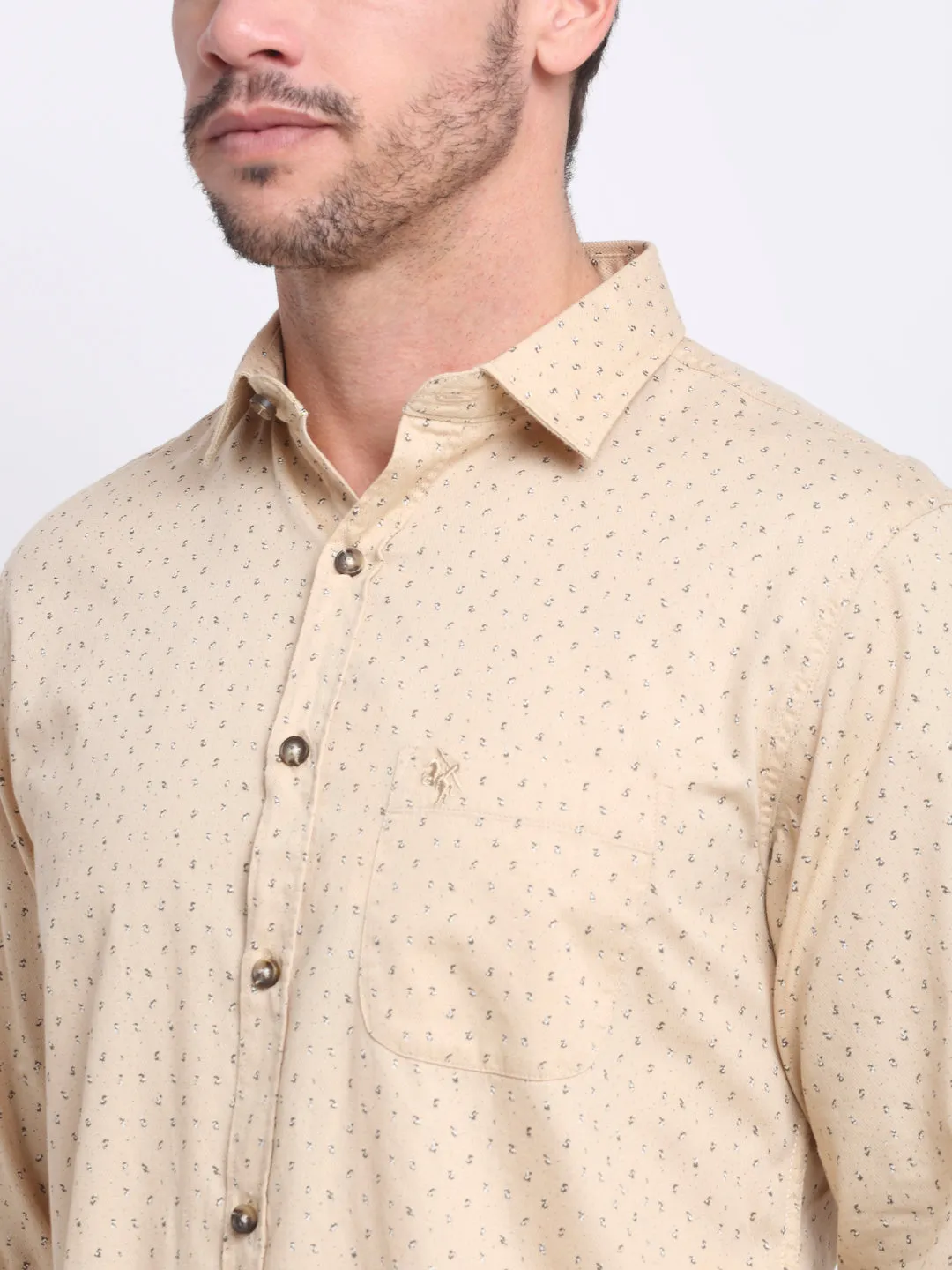 Men Cotton Printed Khaki Full Sleeve Casual Shirt for Men with Pocket