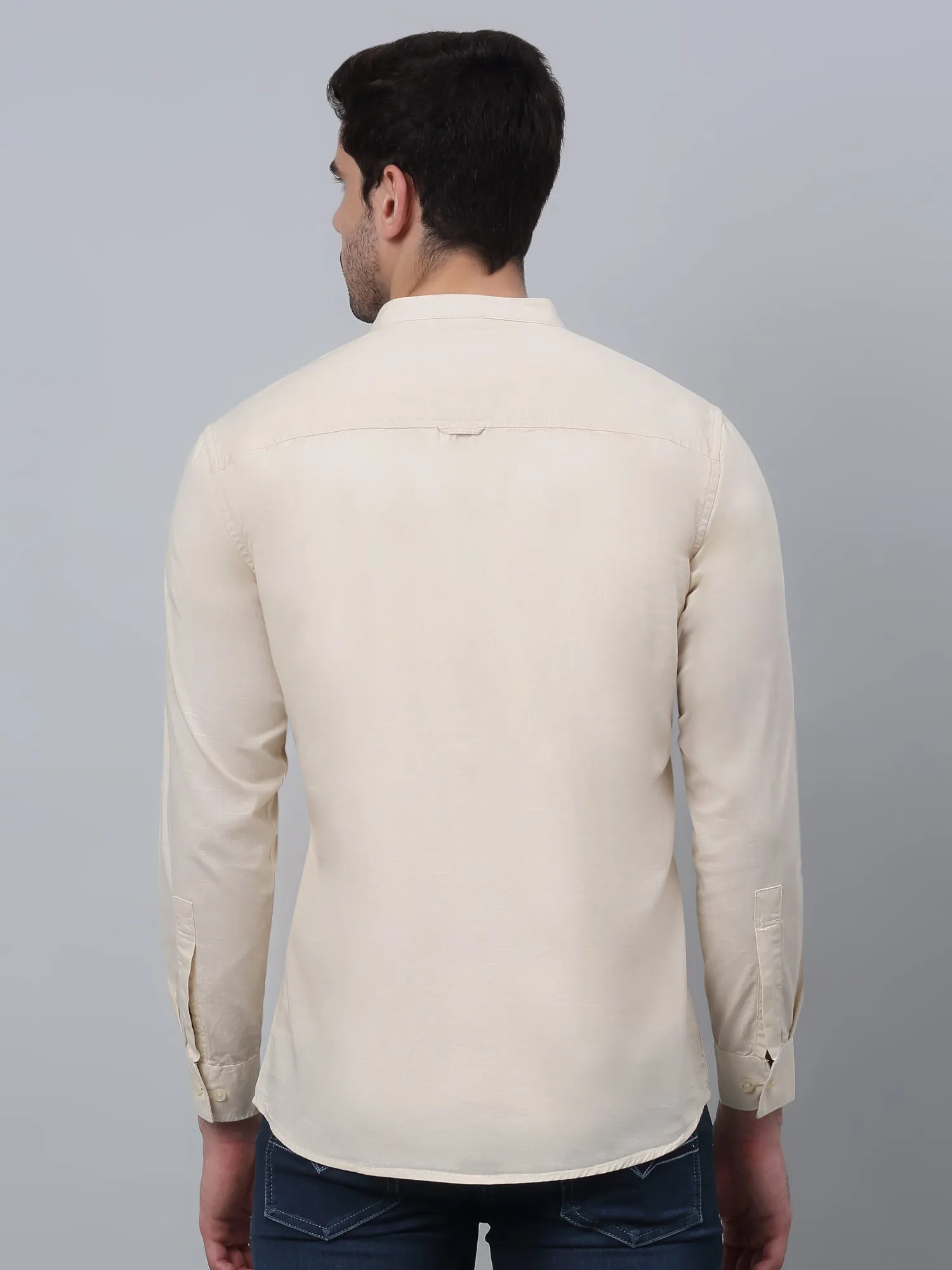 Men's Beige Casual Plain Full Sleeve Shirt