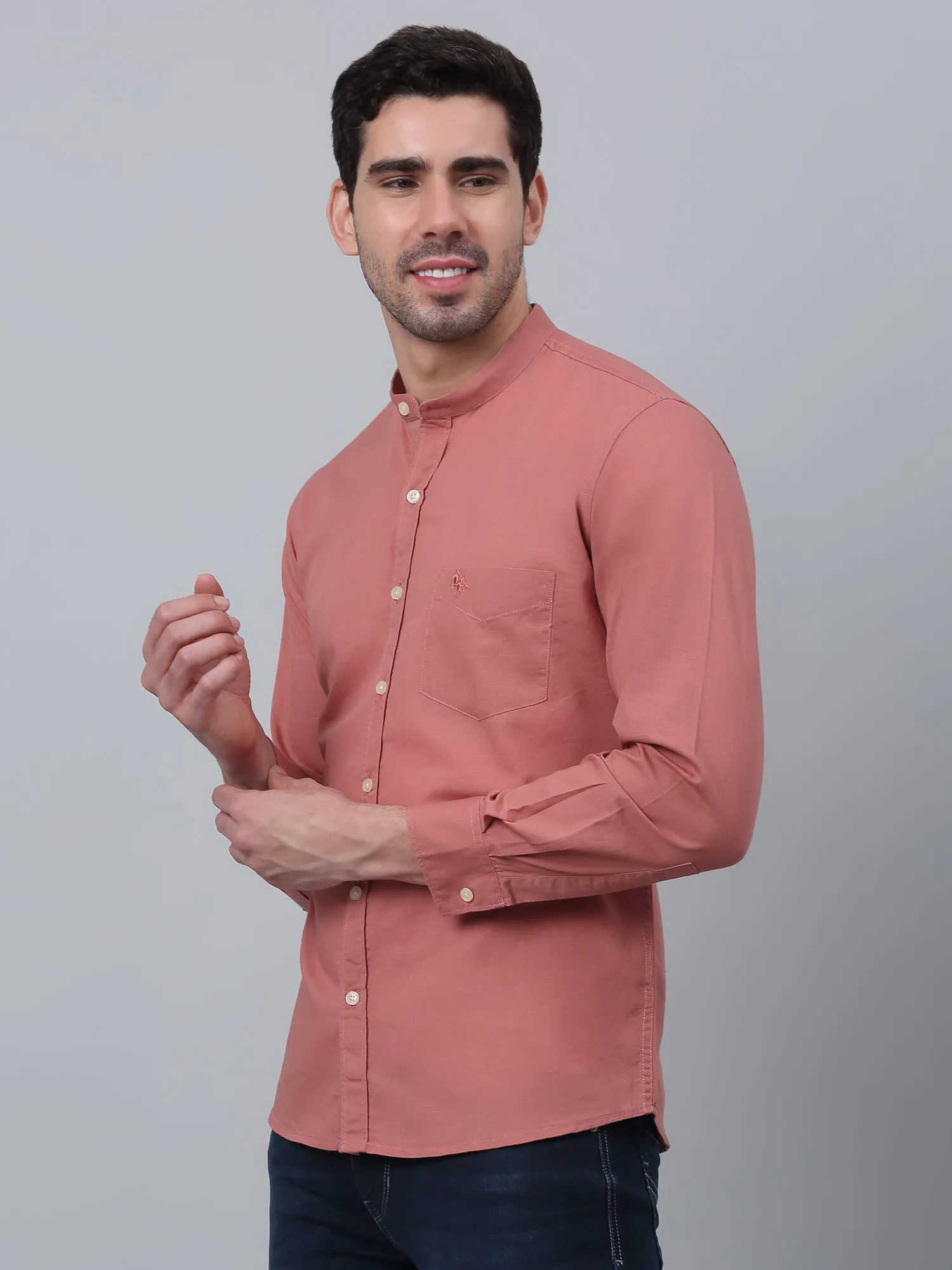 Men's Dark Peach Casual Plain Full Sleeve Shirt