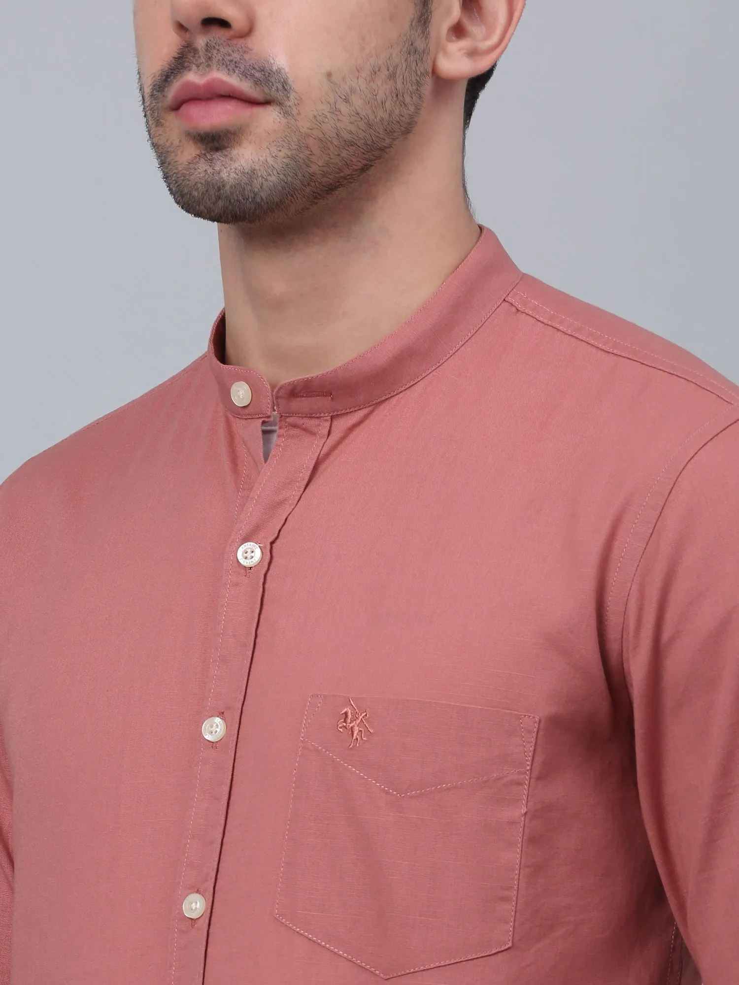 Men's Dark Peach Casual Plain Full Sleeve Shirt