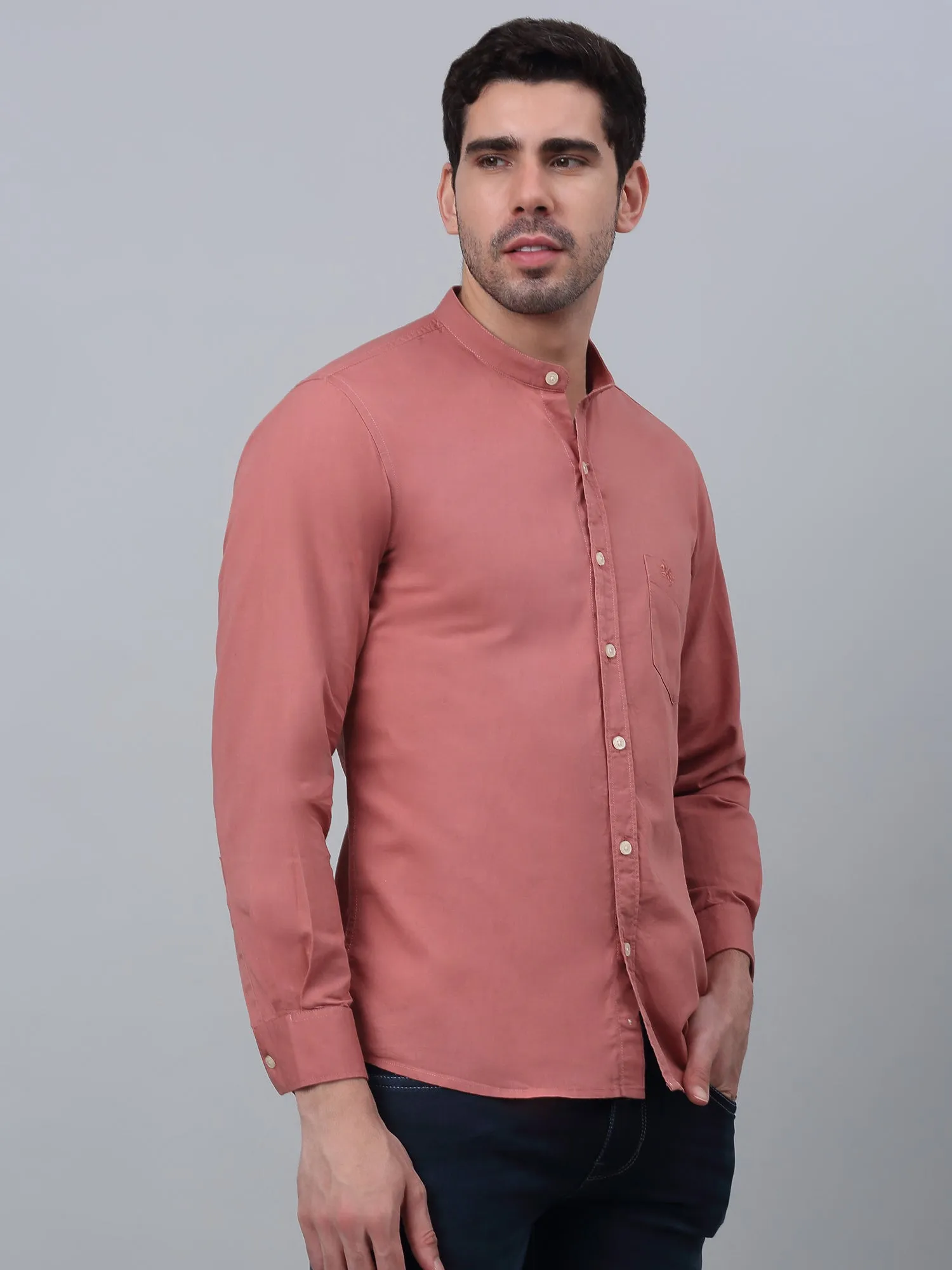 Men's Dark Peach Casual Plain Full Sleeve Shirt