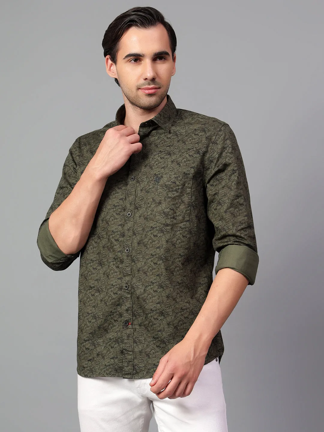 Men's Green Printed Full Sleeve Casual Shirt