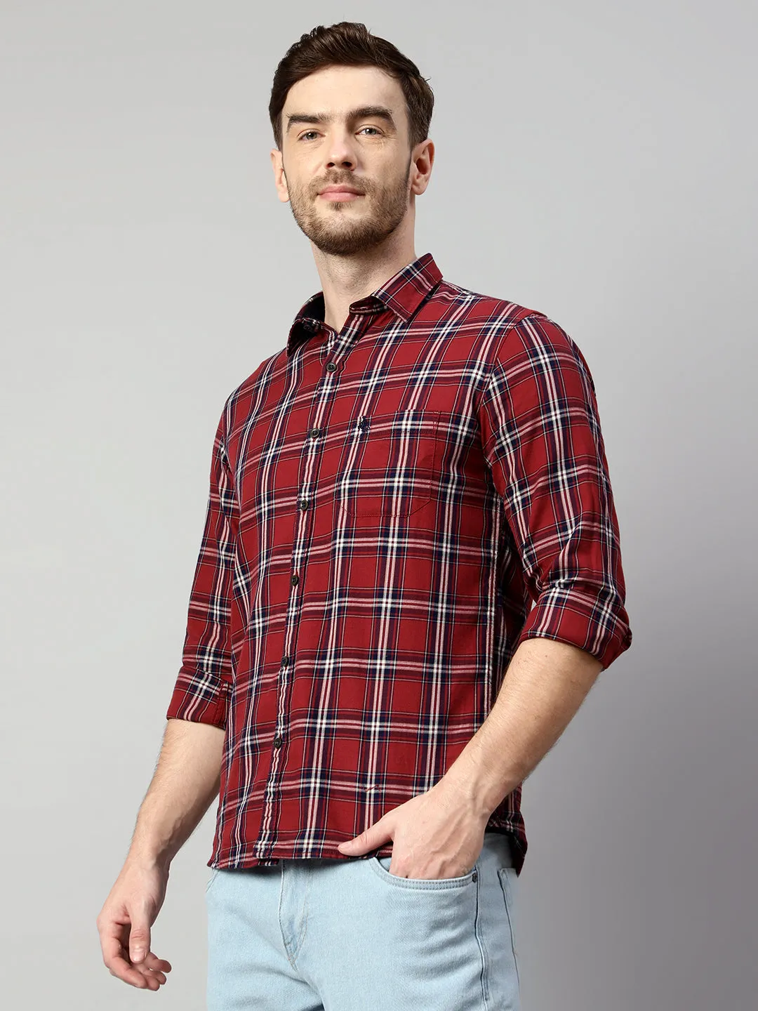 Men's Maroon Casual Big Checks Full Sleeve Shirt