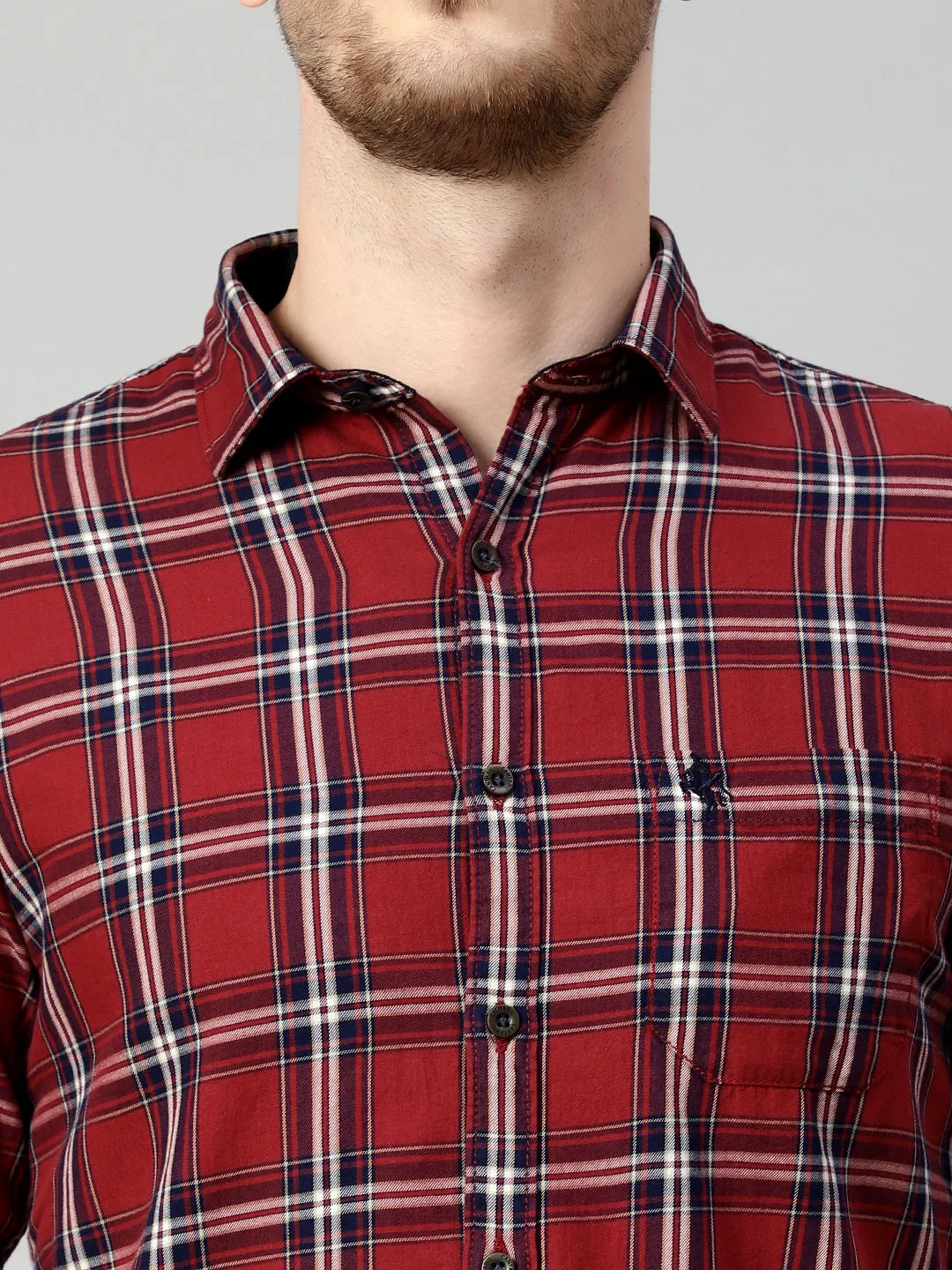 Men's Maroon Casual Big Checks Full Sleeve Shirt