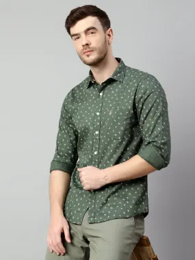 Men's Olive Green Casual Floral Print Full Sleeve Shirt