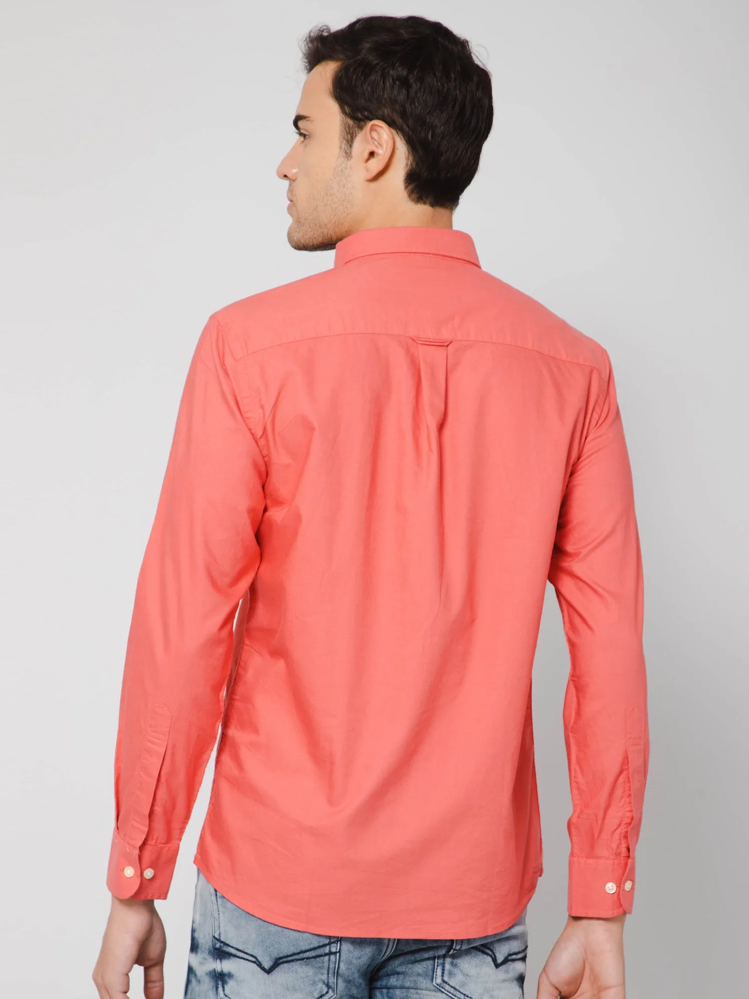 Men's Red Casual Plain Full Sleeve Shirt