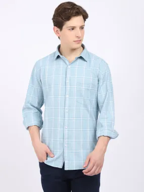 Men's Sky Blue Casual Medium Checks Full Sleeve Shirt