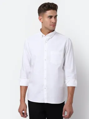 Men's White Casual Plain Full Sleeve Shirt