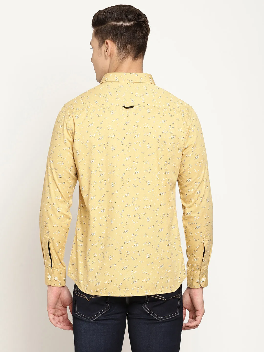 Men's Yellow Casual Floral Print Full Sleeve Shirt