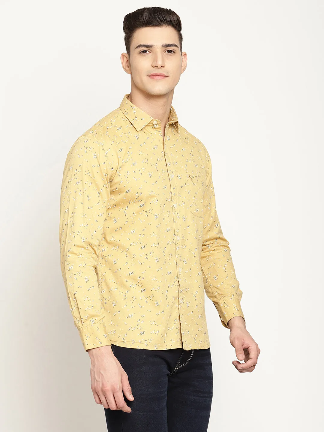 Men's Yellow Casual Floral Print Full Sleeve Shirt