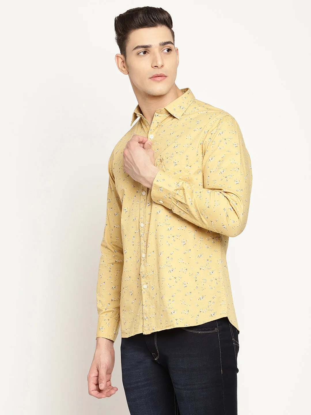 Men's Yellow Casual Floral Print Full Sleeve Shirt