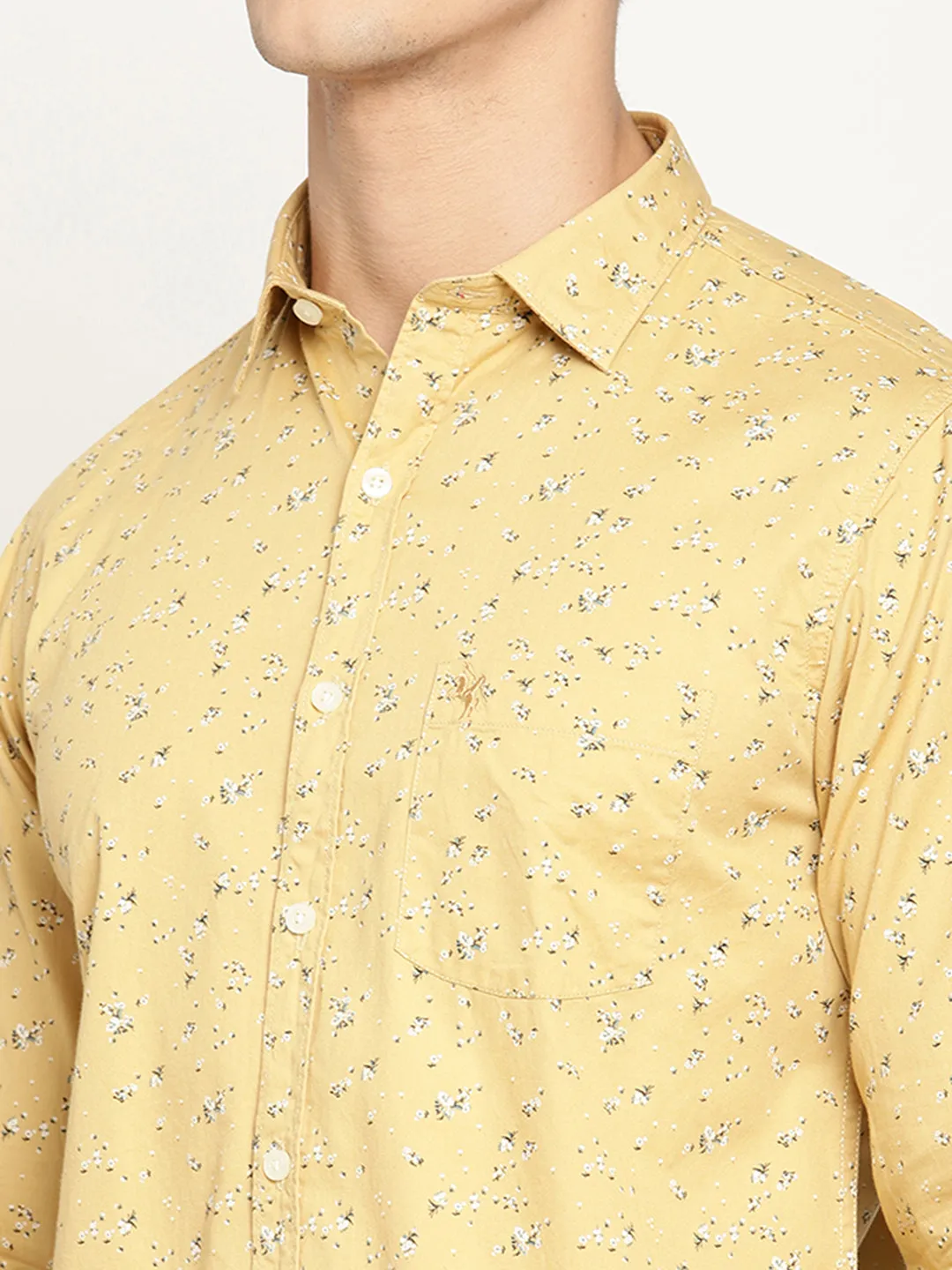 Men's Yellow Casual Floral Print Full Sleeve Shirt