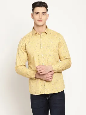 Men's Yellow Casual Floral Print Full Sleeve Shirt