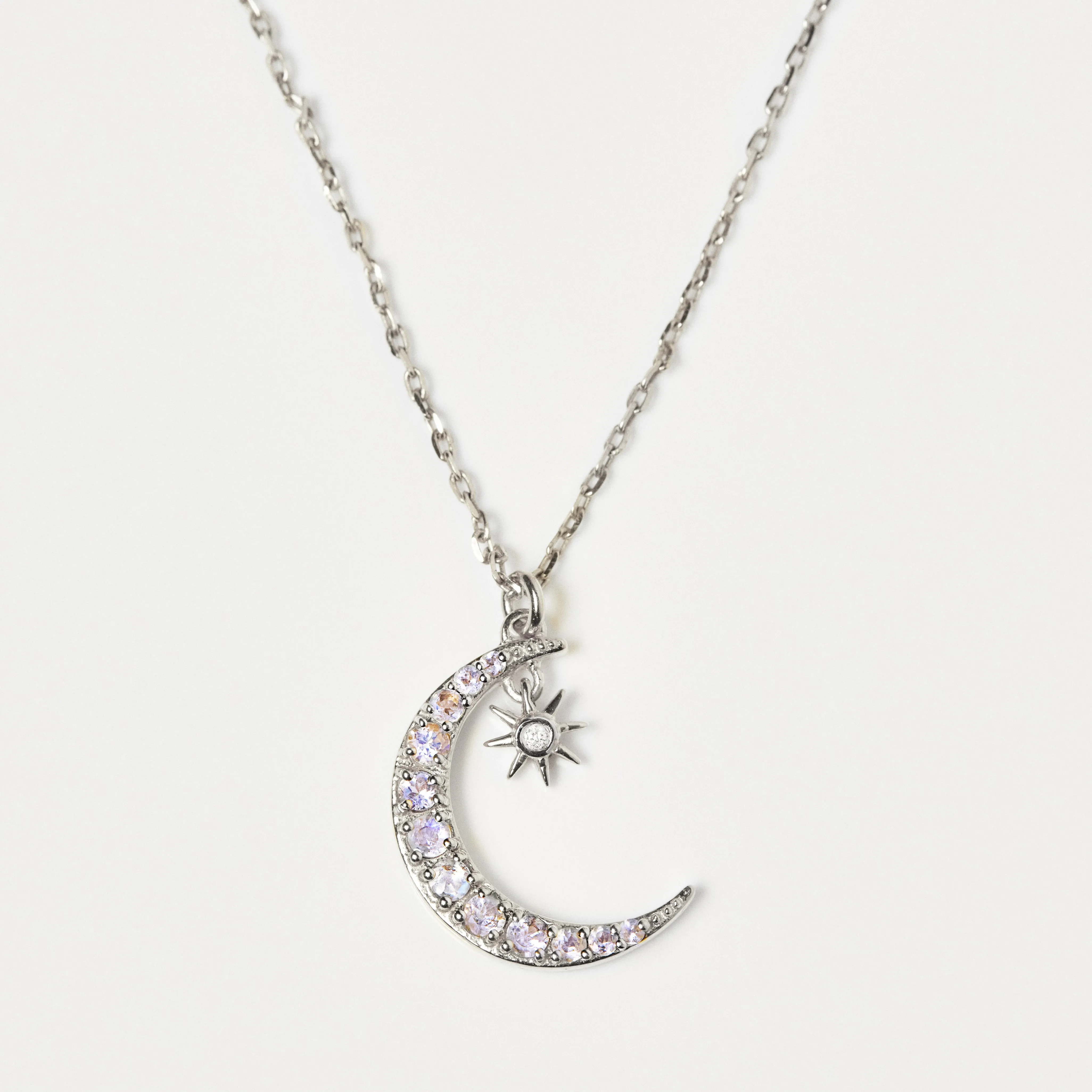 Moon & Star Necklace in Moonstone & Diamond