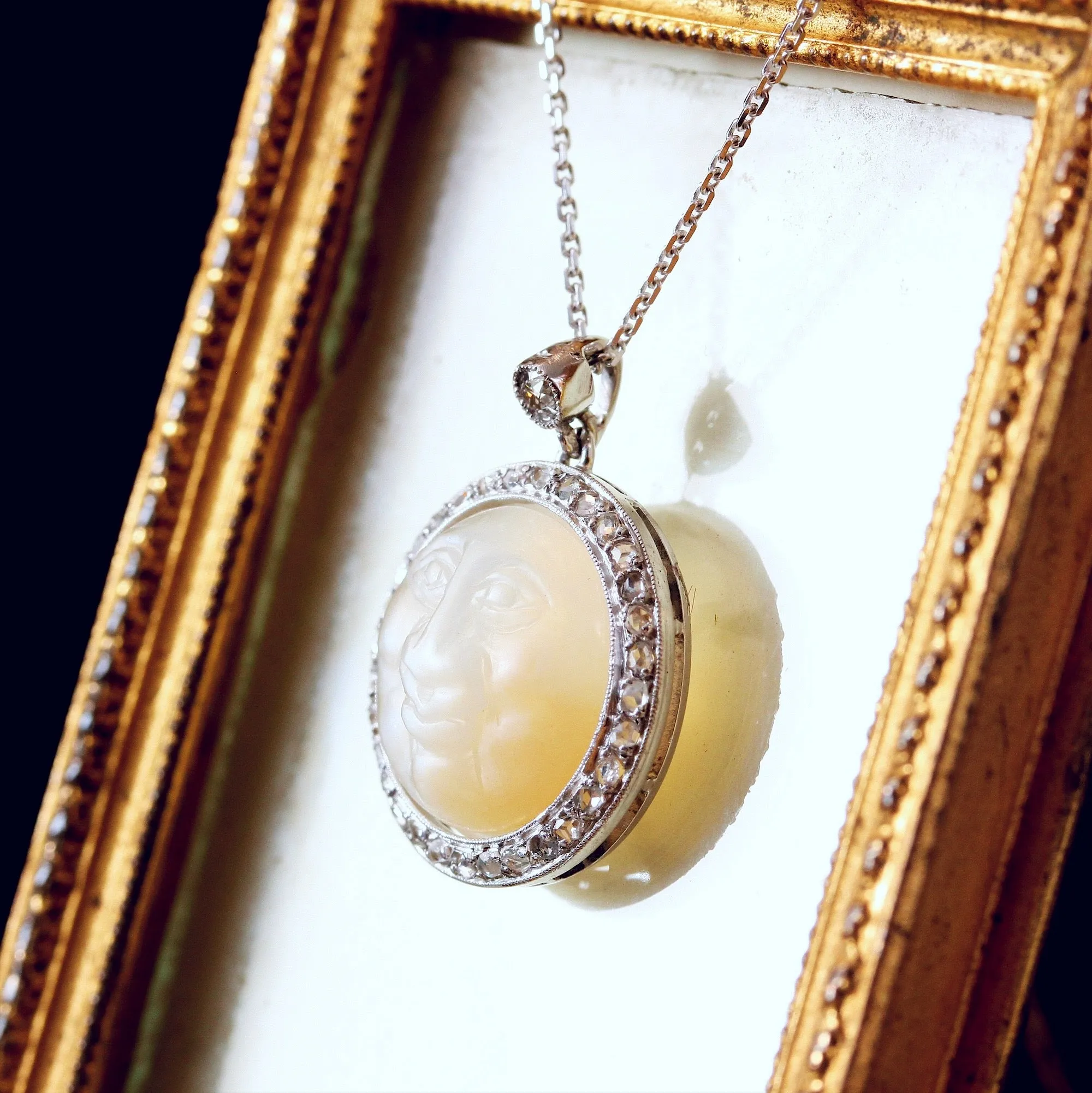 Moonstone & Diamond 'Man in the Moon' Pendant