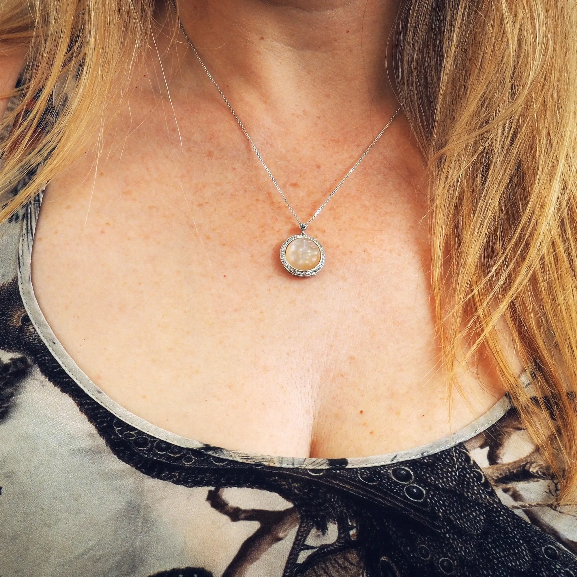 Moonstone & Diamond 'Man in the Moon' Pendant