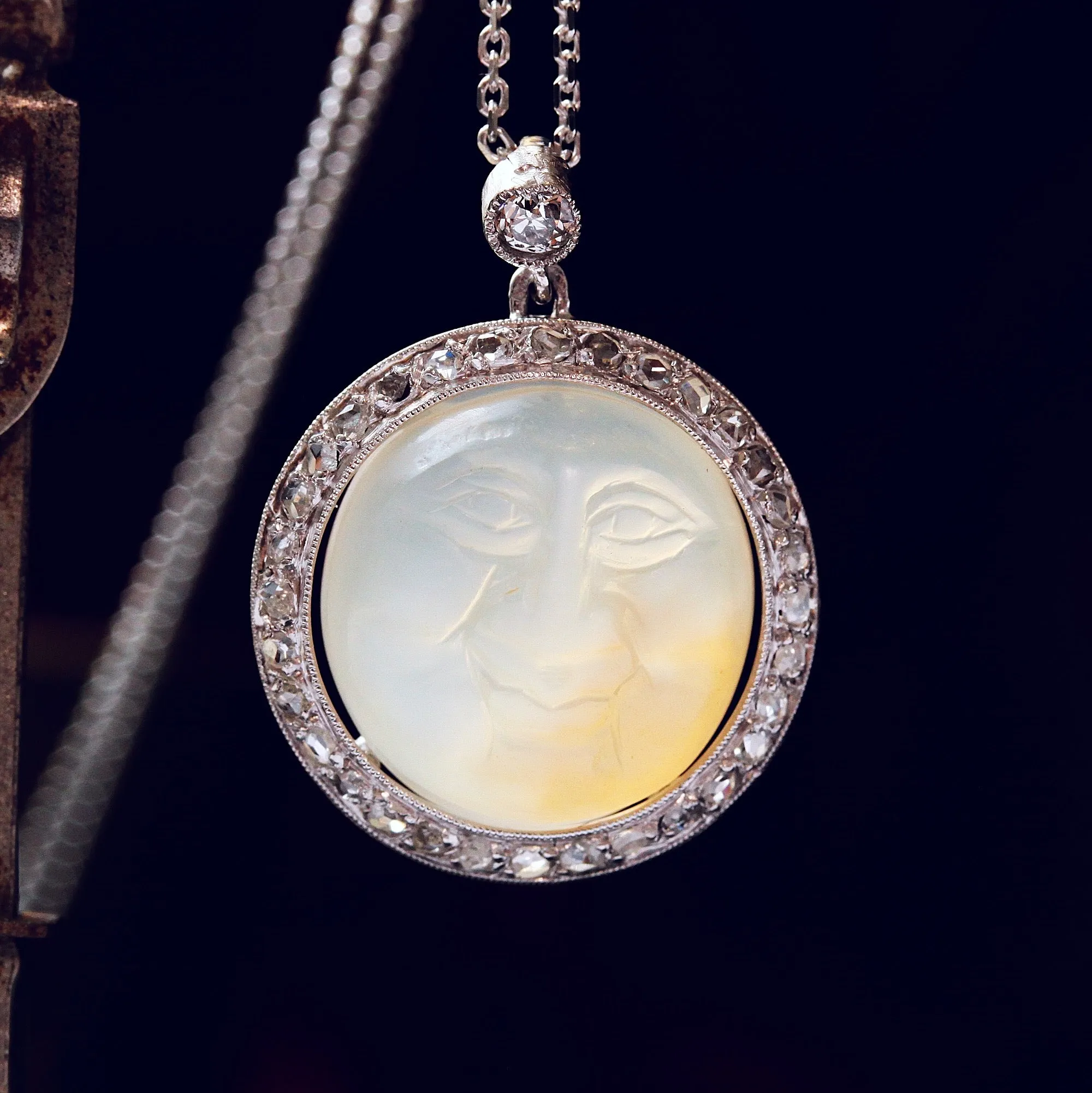 Moonstone & Diamond 'Man in the Moon' Pendant