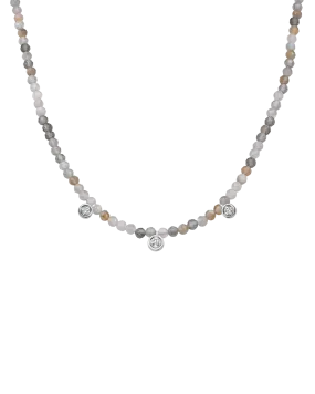 Moonstone Gemstone & Three diamonds Necklace - 14K White Gold