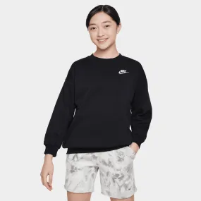 Nike Junior Girls' Club Fleece Oversized Crewneck Black / White