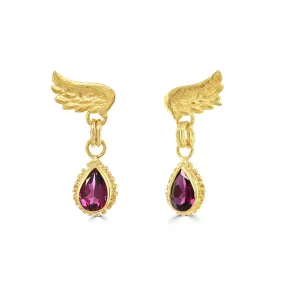 Rhodolite Drop Venetian Wing Earrings