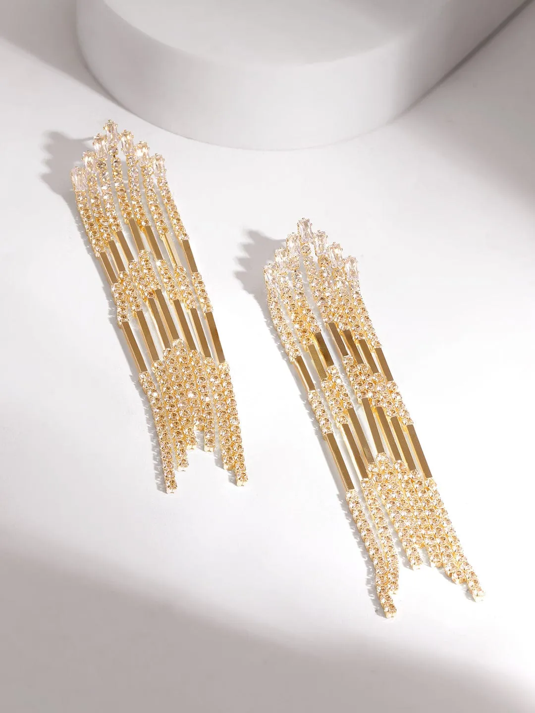 Rubans Voguish Women's 18KT Gold Plated Zircon Studded Shoulder Duster Earrings