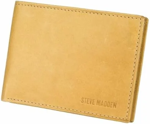 Steve Madden Men's Leather Wallet RFID Wallet Extra Capacity Attached Flip Pockets